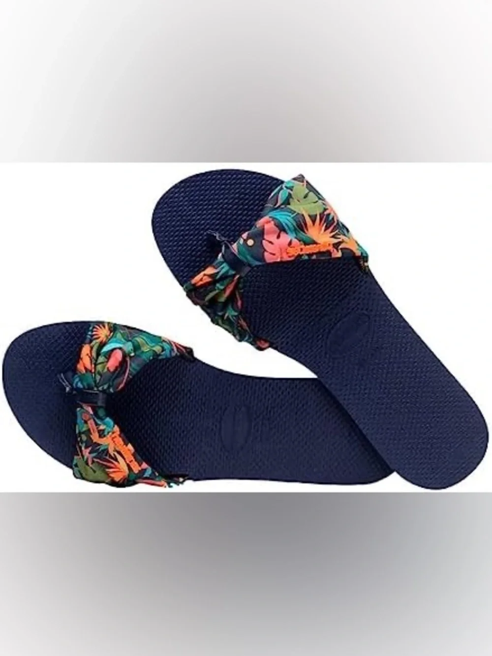 Havaianas Navy Flip Flops with Tropical Bow Strap - Size 7/8